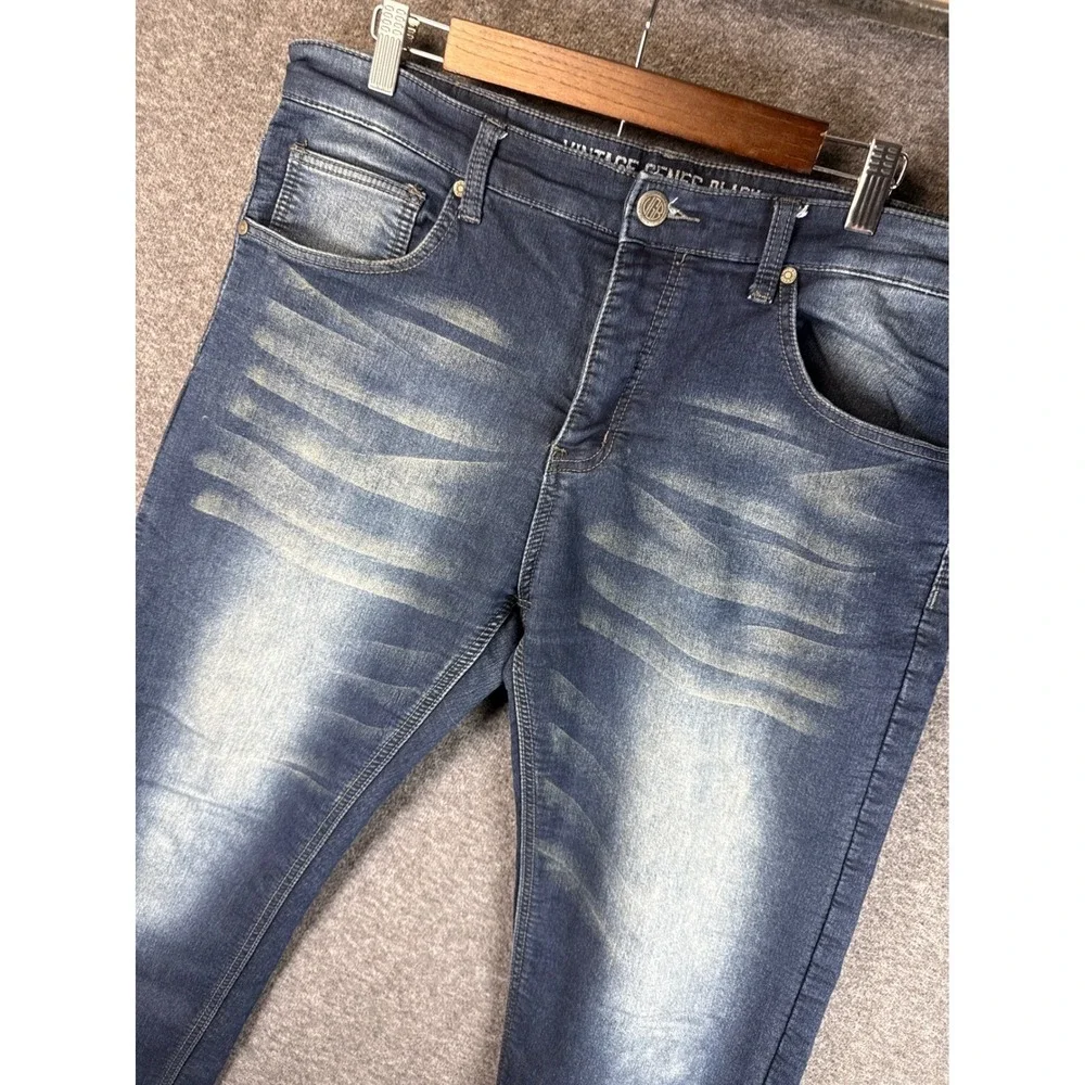 Vintage Genes Black Slim Straight Fit Jeans Dark Wash Men 38 Whiskers Preppy EUC